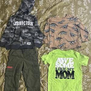 3T Boys 4-Piece Lot OshKosh Camo Hoodie, Dino Tee, Cargo Pants & Garanimals Tee